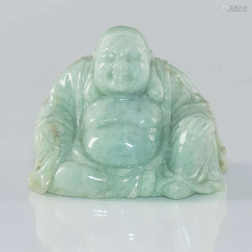 CHINESE CARVED JADE RECUMBENT LAUGHING BUDDHA