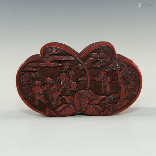 CHINESE CARVED CINNABAR RED LACQUER BABIES BOX