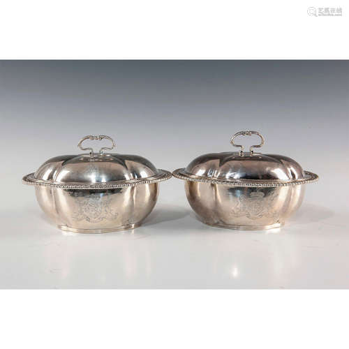 PAIR OF ENGLISH STERLING SAUCE TUREENS MADE FOR VISCOUNT SYDNEY