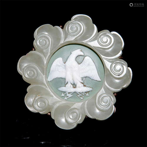 PALE CELADON JADE ROUND CLOUD FRAME WITH WEDGWOOD INSERT