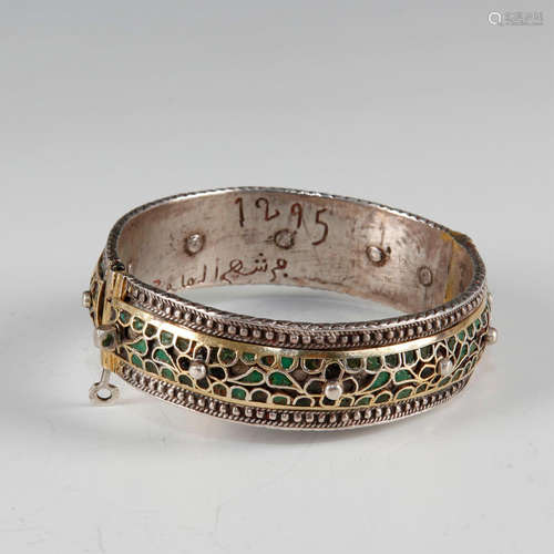 ANTIQUE HINGED PERSIAN BRACELET WITH VITREOUS ENAMEL