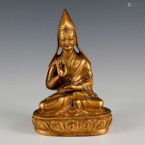 19TH CENTURY GILDED BRONZE TIBETAN LAMA/MONK