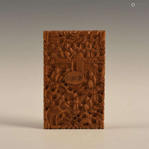 CHINESE CARVED BOXWOOD CALLING CARD CASE