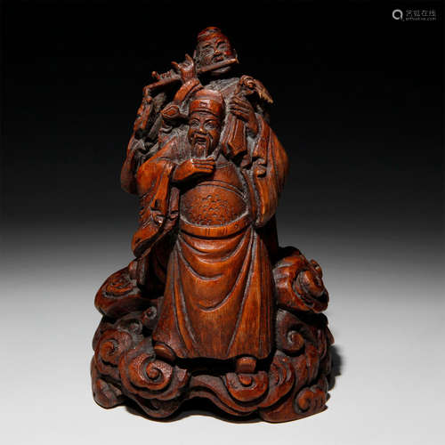 CARVED CHINESE BAMBOO FIGURE STATUE, HISTORICAL