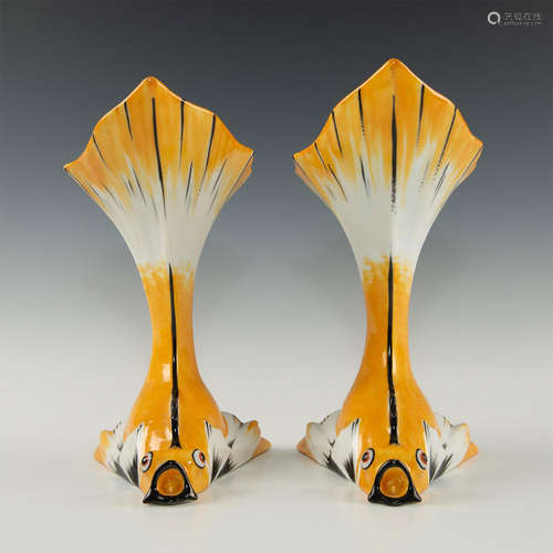 PAIR OF BRIGHT FISH VASES BY THEODORE HAVILAND, LIMOGES