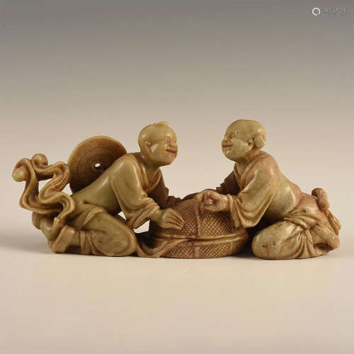 CHINESE CARVED SOAPSTONE HEHE ER XIAN THE TWO IMMORTALS