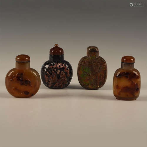 GROUP FOUR CHINESE CARVED NATURAL STONE SNUFF BOTTLES