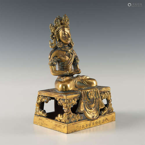 18TH CENTURY CHINESE GILT BRONZE OF BUDDHA GIVEN AS IMPERIAL GIFT