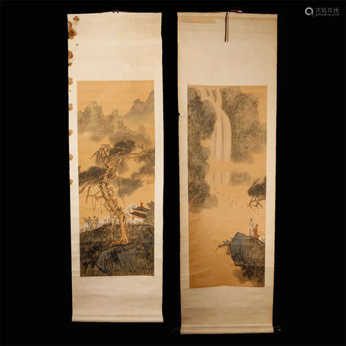 GROUP OF 2 ANTIQUE CHINESE HANGING SCROLLS