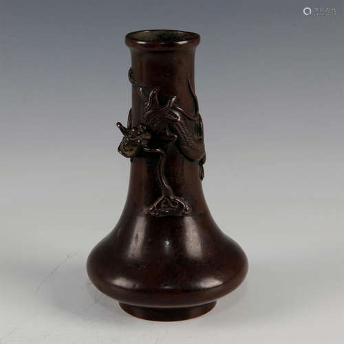 CHINESE BRONZE VASE WITH DRAGON ON STEM