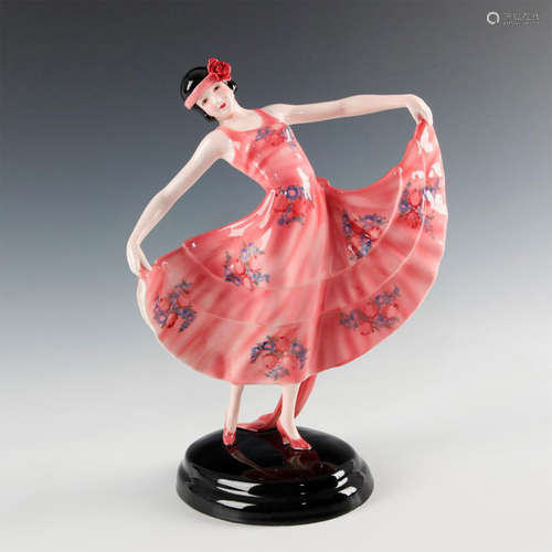 GOLDSCHEIDER ART DECO FIGURE GIRL DANCER PINK FLORAL DRESS