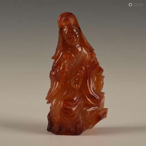 NATURAL AGATE CARVING OF GUANYIN