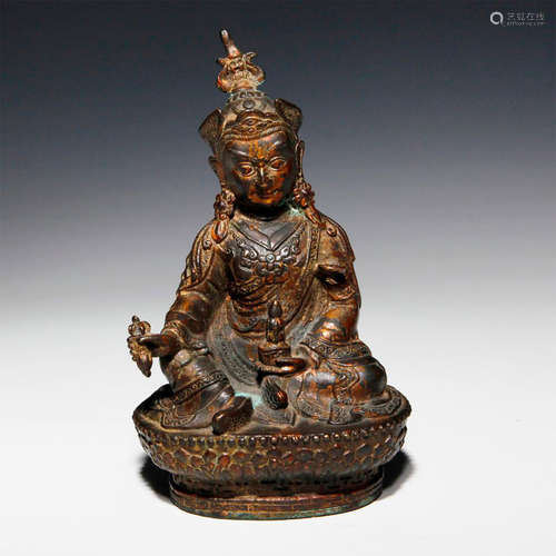 GILT TIBETAN BRONZE FIGURE, SEATED PADMASAMBHAVA