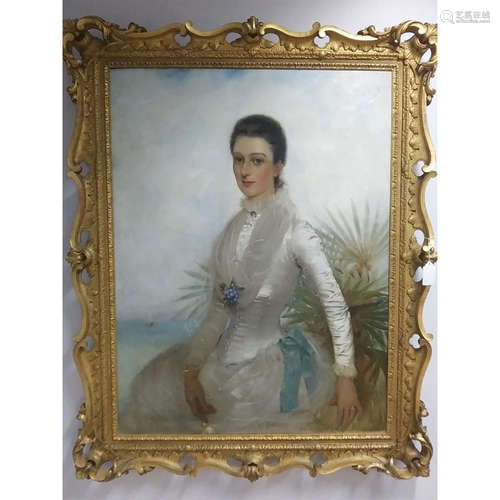 OIL PAINTING BY ARTIST HENRY JONES THADDEUS, PORTRAIT OF MARY GARRETT MICHELL, 1885