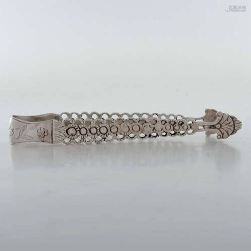 ANTIQUE ENGLISH RETICULATED STERLING SILVER SUGAR TONGS