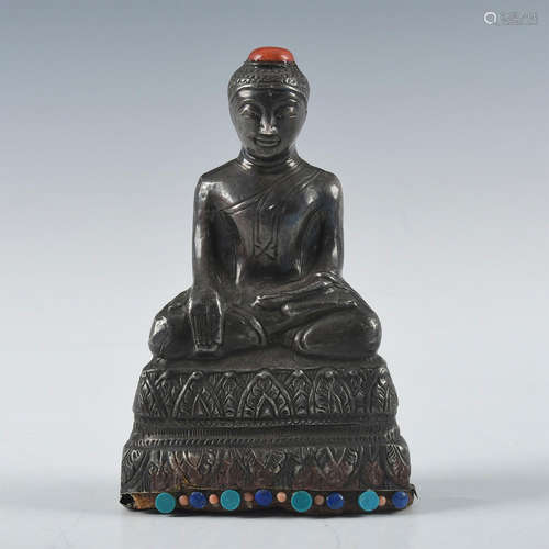 CHINESE TIBETAN SILVER REPOUSSE BUDDHA