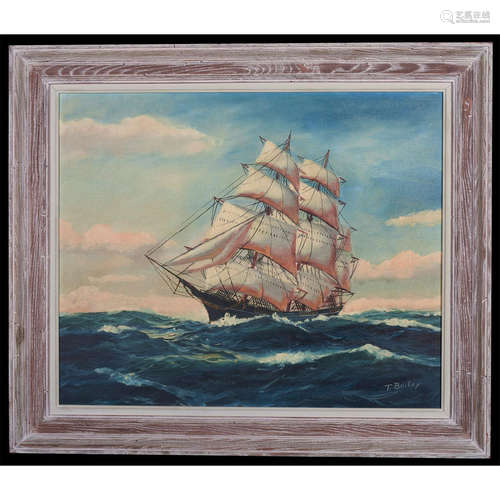 OIL PAINTING BY TREVOR BAILEY, CLIPPER SHIP AT SAIL