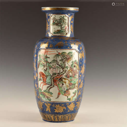 CHINESE FAMILLE VERTE ENAMELED PORCELAIN VASE