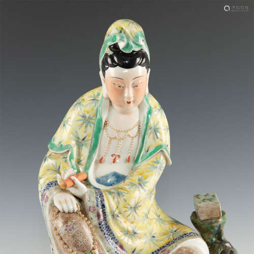 CHINESE LARGE POLY CHROME PORCELAIN GUANYIN