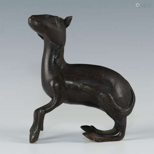 CHINESE BRONZE RECUMBENT DEER, MING DYNASTY