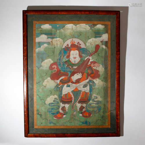 CHINESE SINO-TIBETAN THANGKA OIL PAINT ON SILK, FRAMED