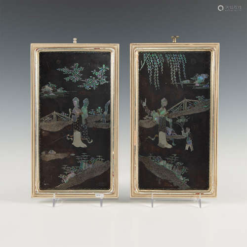 CHINESE DOUBLE SIDED MOTHER OF PEARL LAC BURGAUTE PLAQUES