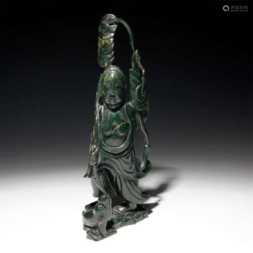 CHINESE CARVED JADE FIGURAL STUDY GUANYIN AND BABY