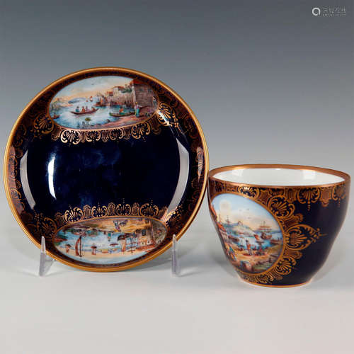 19TH C. KPM BERLIN TEACUP AND SAUCER