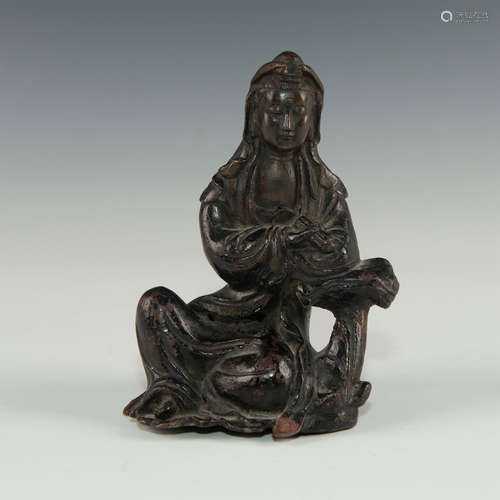 CHINESE BRONZE RECUMBENT GUANYIN, MING DYNASTY