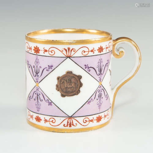 SMALL CHOCOLATE/TEA CUP WITH GILT AND PURPLISH DECORATION