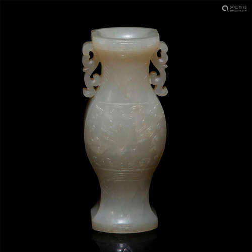 CARVED WHITE JADE VASE OR INCENSE HOLDER