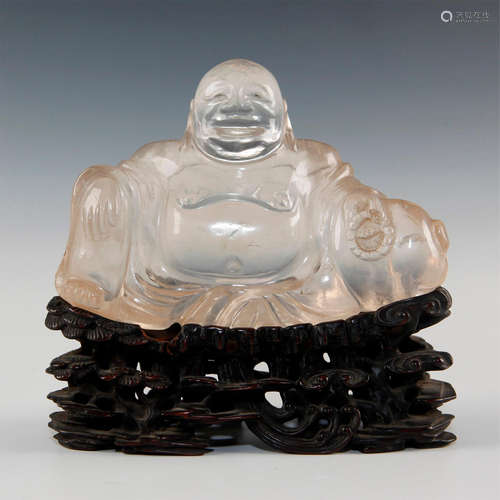 CARVED ROCK CRYSTAL BUDDHA ON STAND