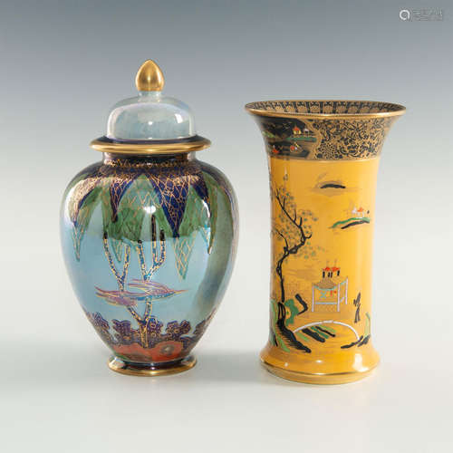 CARLTON WARE TEMPLE PATTERN VASE AND LUSTRE VASE