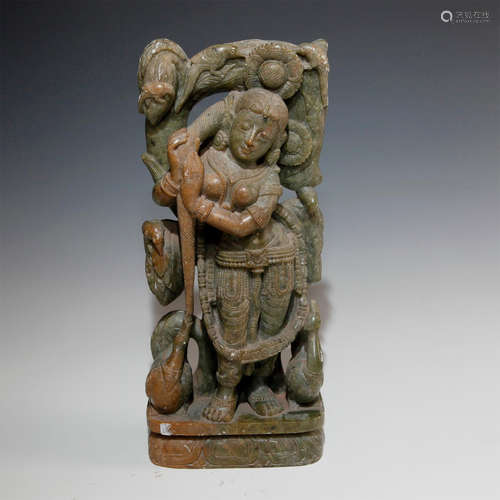 HAND CARVED ALABASTER STATUE OF GODDESS SARASWATI