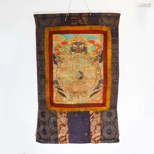 ANTIQUE CHINESE TIBETAN HANGING TANKA THANGKA