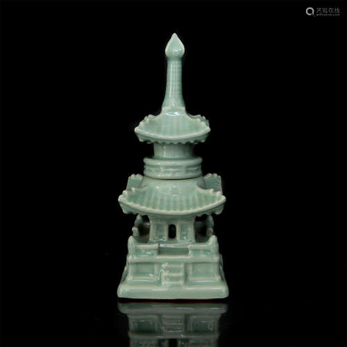 JAPANESE CELADON GLAZED TWO-PIECE PAGODA CENSER