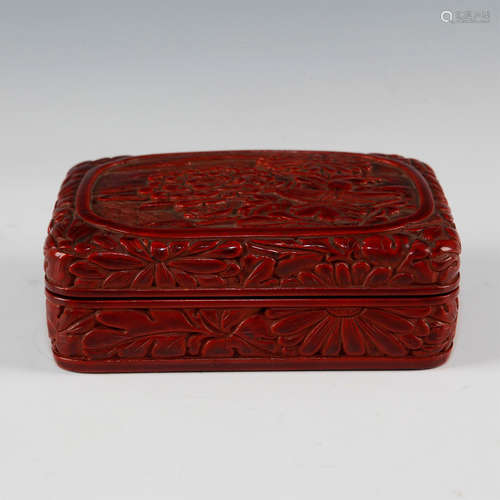 JAPANESE RED LACQUER BOX, BIRD AND FLOWER MOTIF