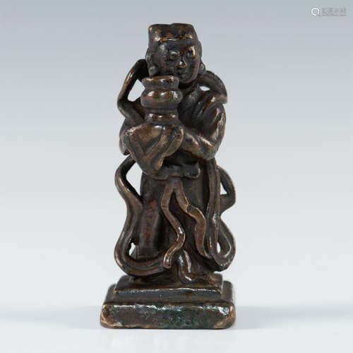 CHINESE MING DYNASTY BRONZE TAOIST MONK INCENSE HOLDER