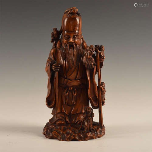 JAPANESE BOXWOOD CARVED DEITY OF FUKUROKOWJU