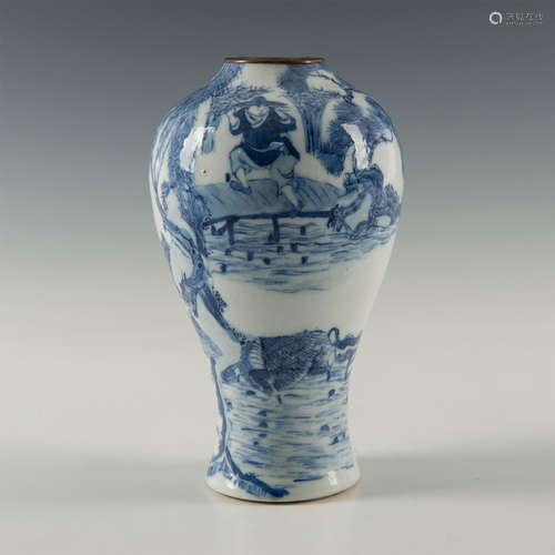 CHINESE BLUE AND WHITE VASE, FISHERMEN