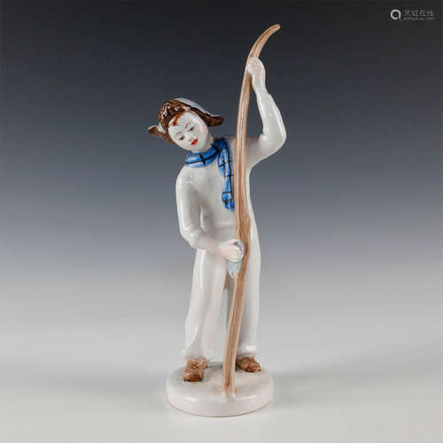 RUSSIAN LOMONOSOV PORCELAIN FIGURINE, THE BOY SKIER