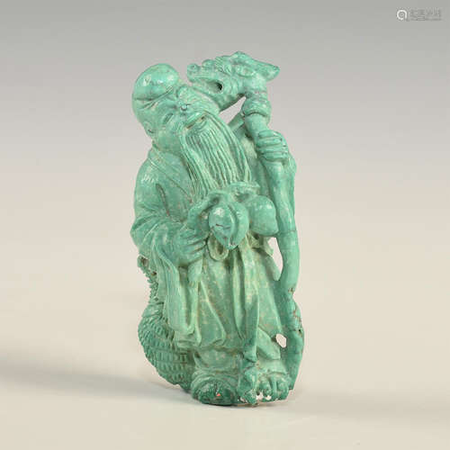 CHINESE CARVED TURQUOISE FIGURAL SHOU GOD OF LONGEVITY