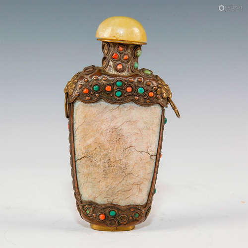 SINO-TIBETAN INLAID TURQUOISE SNUFF BOTTLE