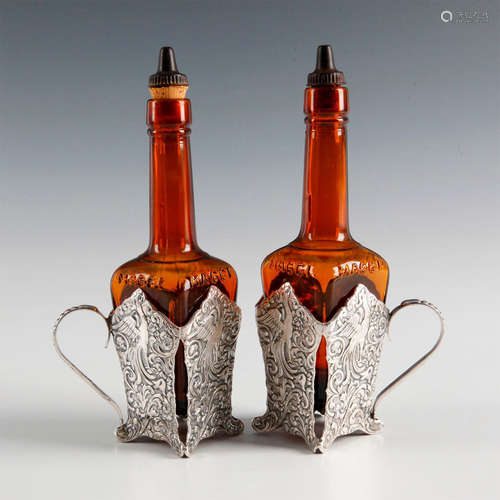 WORLD WAR I ERA MAGGI SPICE SAUCE BOTTLES IN SILVER CASES