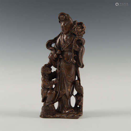 CHINESE SOAPSTONE GUANJIN WITH CHILD