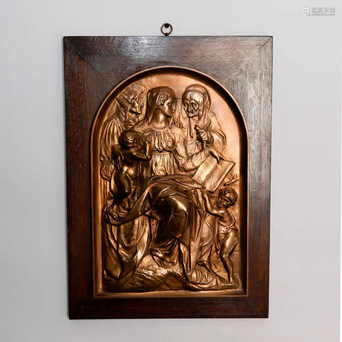 F. BARBEDIENNE FOUNDRY BRONZE PLAQUE SET ON A WOOD BASE