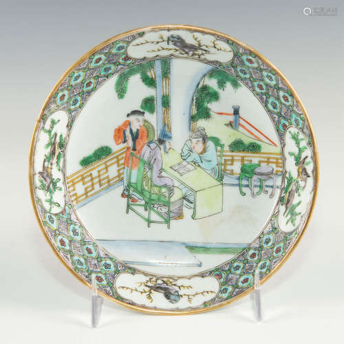 CHINESE SMALL BOWL FAMILLE VERTE WITH SCHOLARS