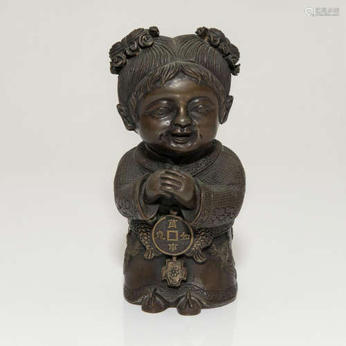 CHINESE BRONZE FENG SHUI GIRL STATUE