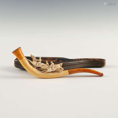 MEERSCHAUM CARVED PIPE: 3 JOCKEYS & HORSES AT THE RACES