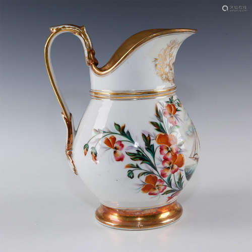 PORCELAIN GILT DECORATED NAUTICAL THEME WATER PITCHER MONOGRAMMED